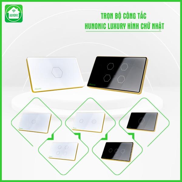 Công Tắc Cảm Ứng Hunonic Luxury Hình Chữ Nhật Viền Vàng, Công Tắc Thông Minh Wifi Điều Khiển Từ Xa Bằng Điện Thoại