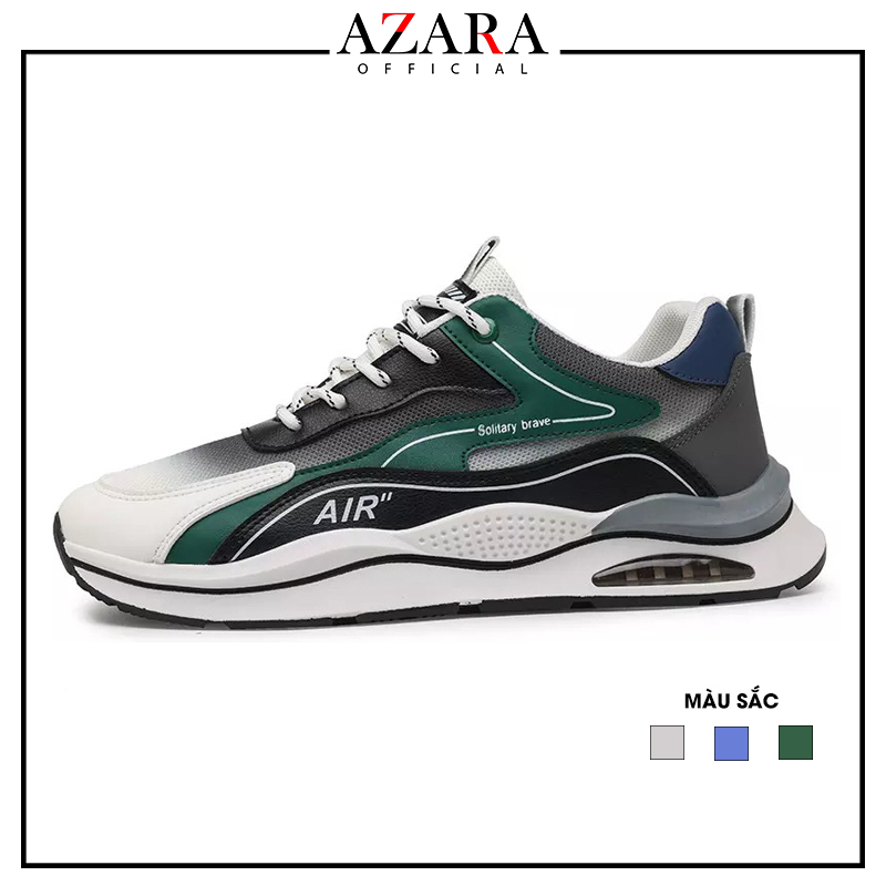 Giày Thể Thao Nam AZARA- Sneaker Xám - Xanh Lá - Màu Xanh Lam, Đế Giày Chạy Bộ Chống Sốc, Kiểu Dáng Sporty - G5331