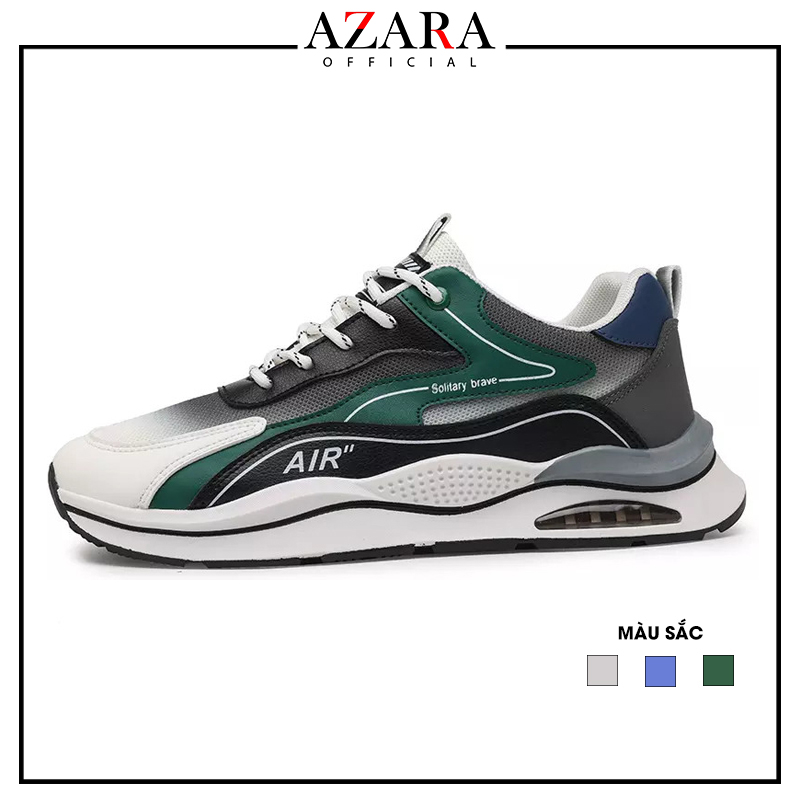 Giày Thể Thao Nam AZARA- Sneaker Màu Xanh Lam - Xanh Lá - Xám, Phù Hợp Mọi Lứa Tuổi, Trẻ Trung, Năng Động - G5321