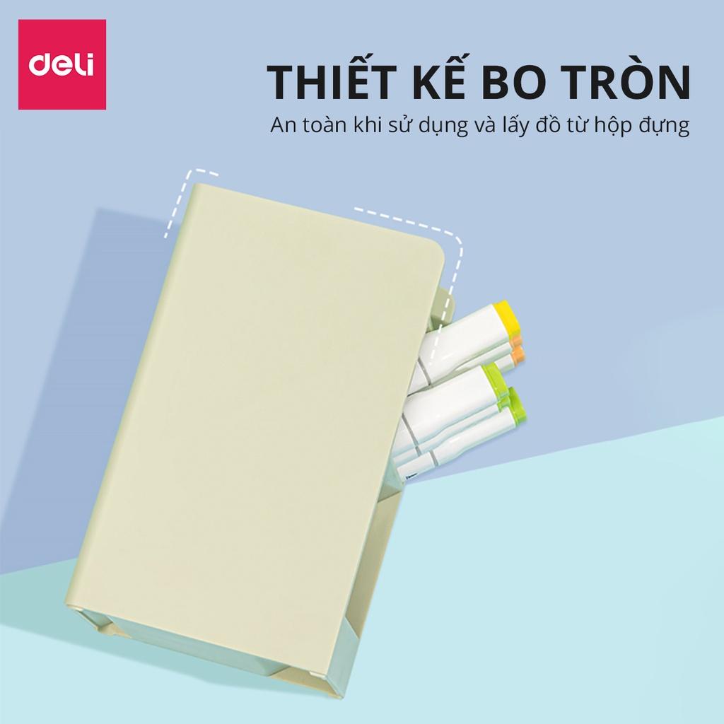 Kệ đựng bút pastel Deli kèm sticker, ống đựng bút 4/5 ngăn basic, hộp cắm bút để bàn nhiều ngăn đa năng 3 màu 3 size