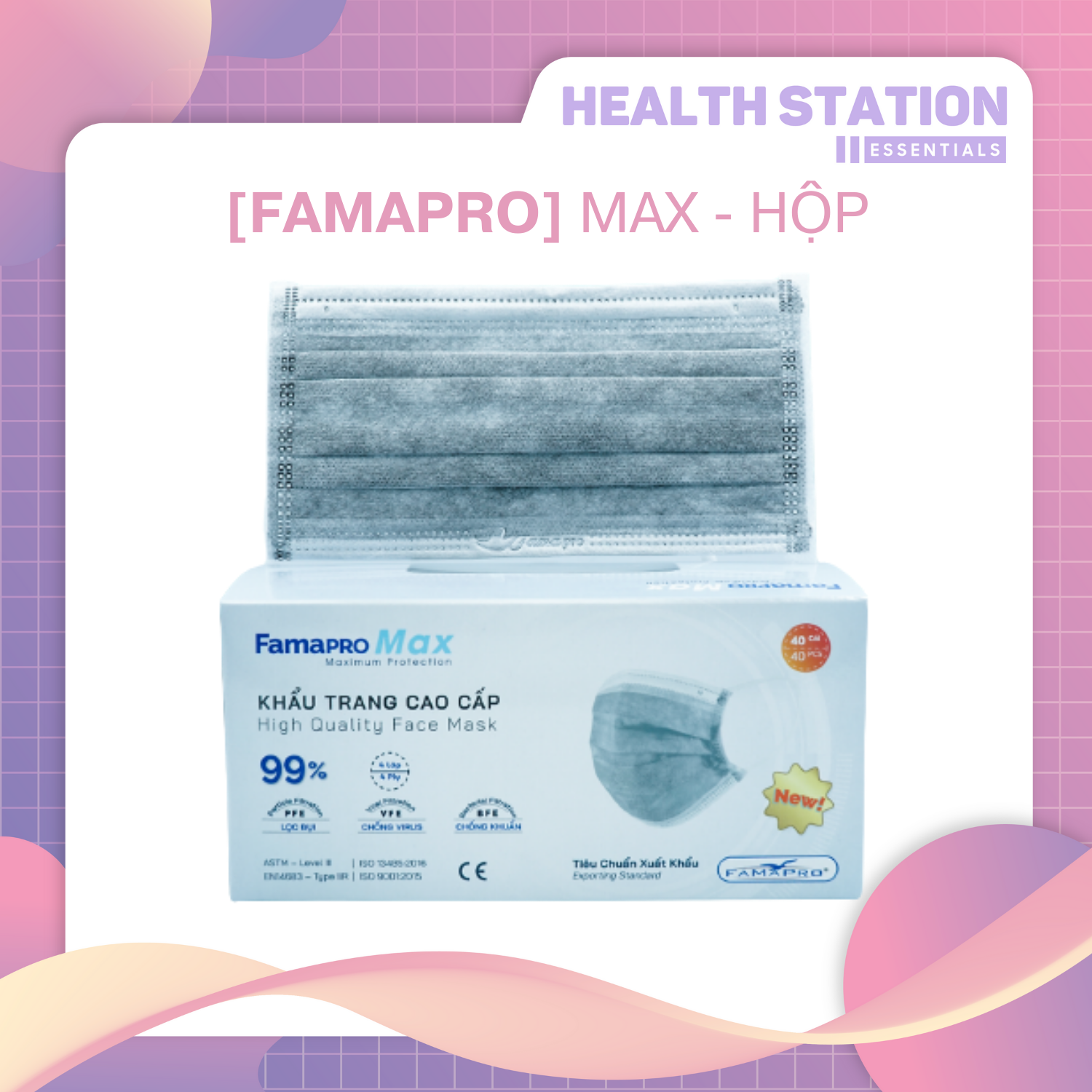 [FAMAPRO MAX - 40 CÁI/ HỘP] Khẩu trang y tế kháng khuẩn 4 lớp Famapro MAX. COMBO 2, 4