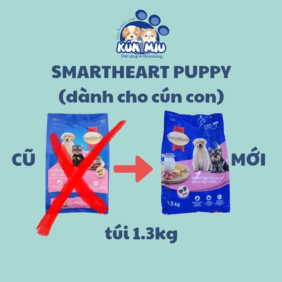 Thức Ăn Khô Cho Chó Con Hương Vị Thịt Bò Và Sữa SmartHeart (1.5kg)