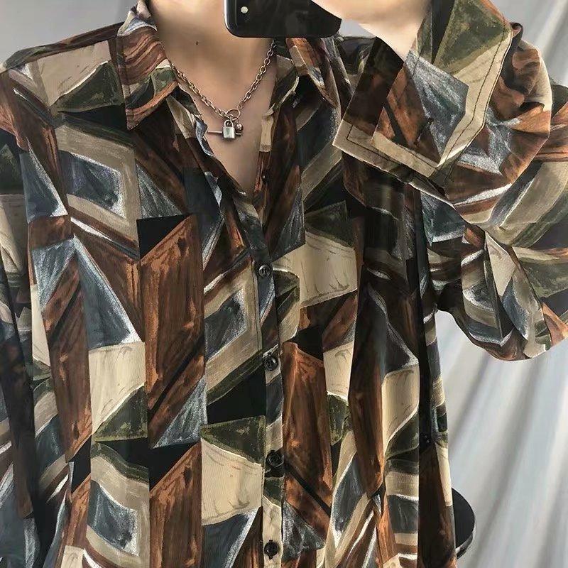 Áo Sơ Mi Nam Tay Dài Dáng Rộng In Họa Tiết Thời Trang Size M-2Xl