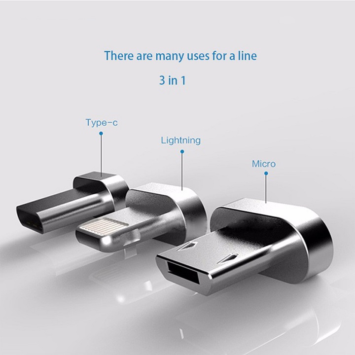 Cáp Sạc Nam Châm 3 Đầu Đa Năng Lightning,Micro USB,Type C