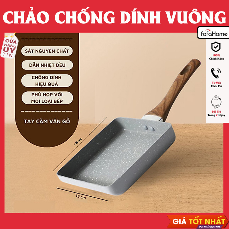 Chảo Chống Dính Chiên Trứng Cuộn Dùng Mọi Loại Bếp Chảo Đáy Từ Mini Rán Trứng Vuông, Chiên Xào, Kích Thước 18cm