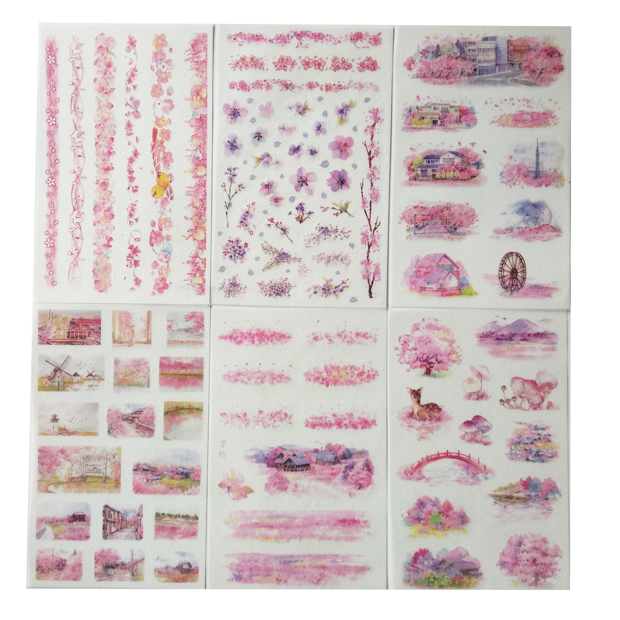 Bộ sticker 6 tấm giấy washi họa tiết Nhật