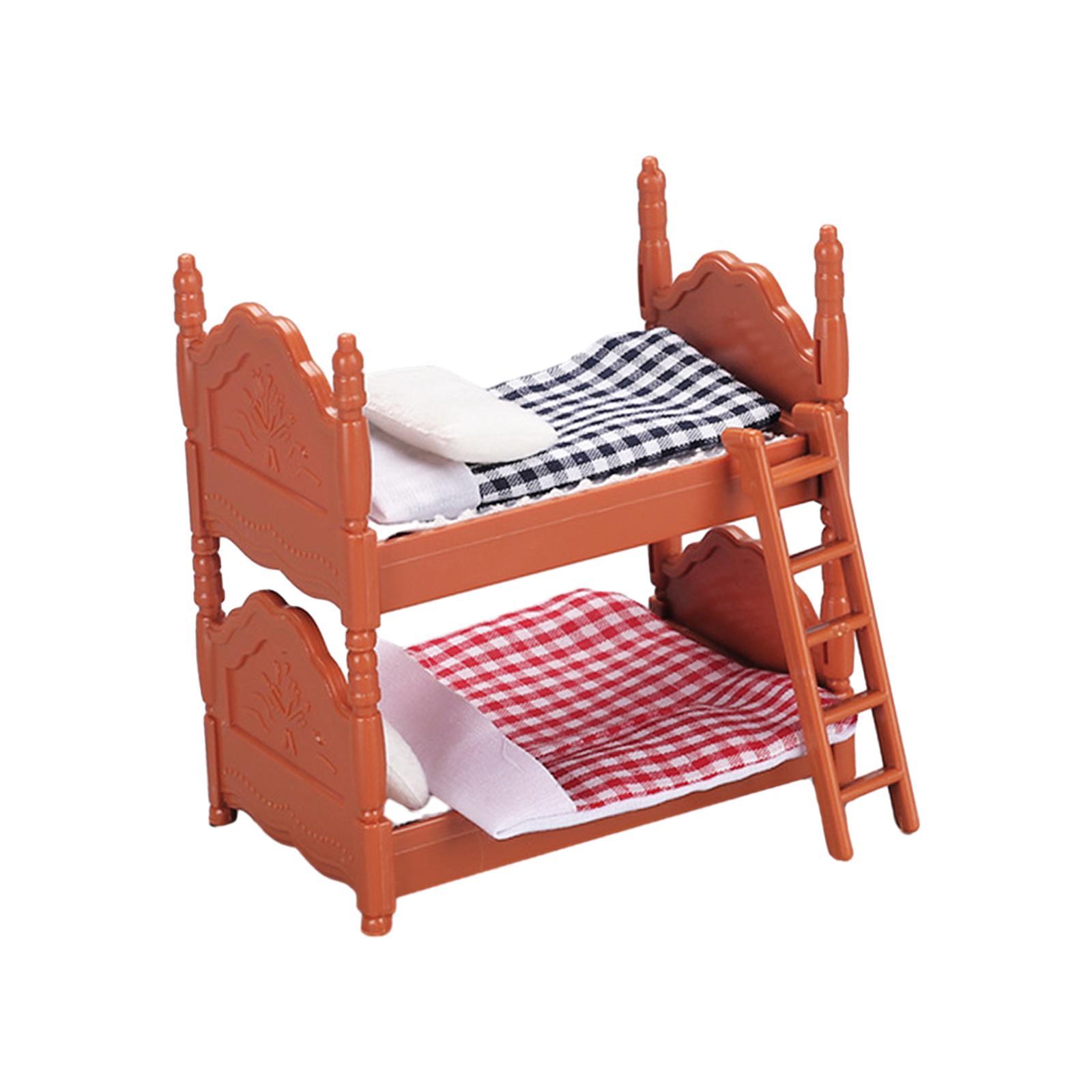 Miniature Wooden Bed Bunk Bed 1:12 DIY Scene Miniature Bed for Children Room