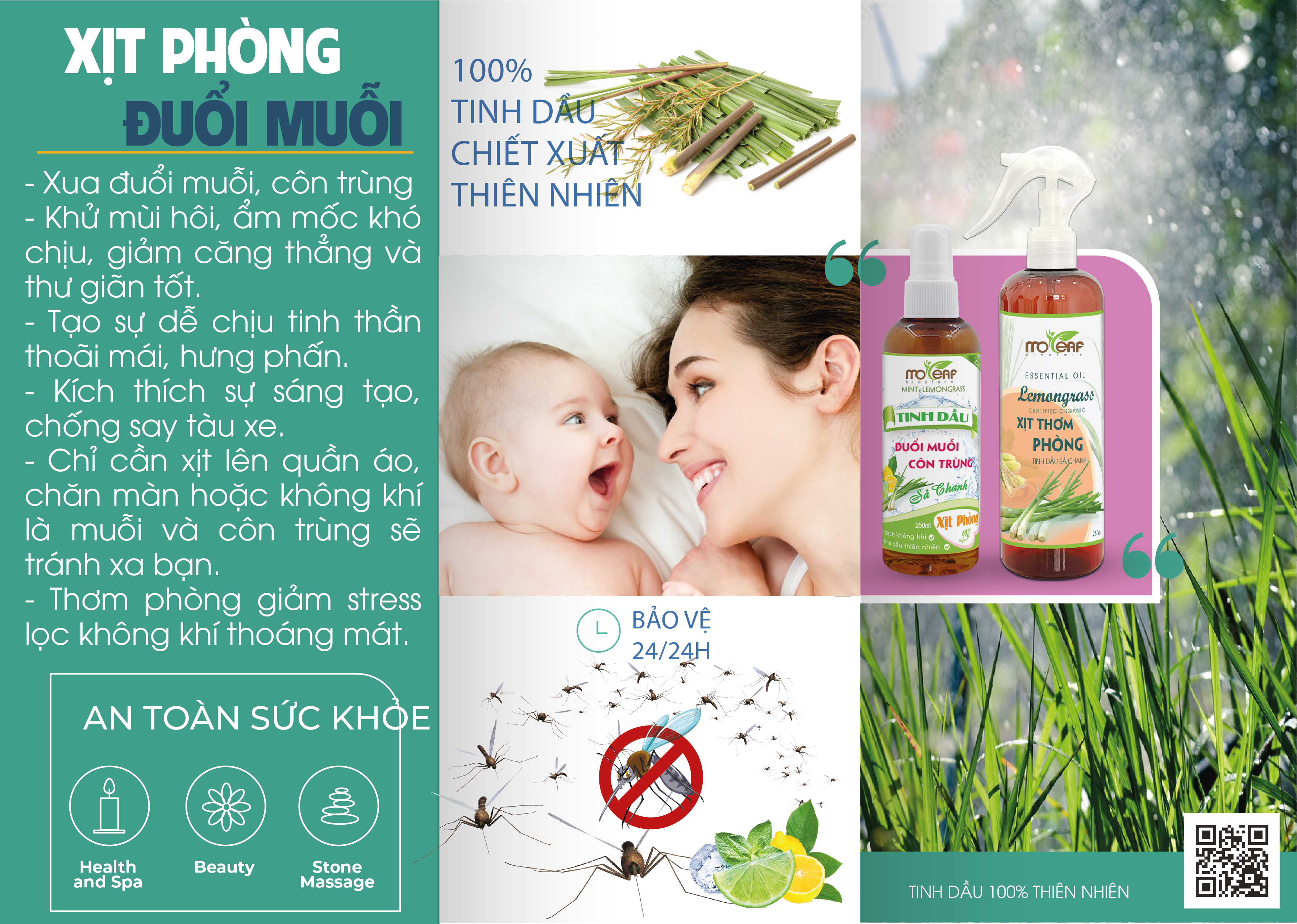 Xịt Thơm Phòng Moleaf Tinh Dầu Sả Chanh Thơm Mát Lọc Không Khí Đuổi Muỗi & Côn trùng 250ml