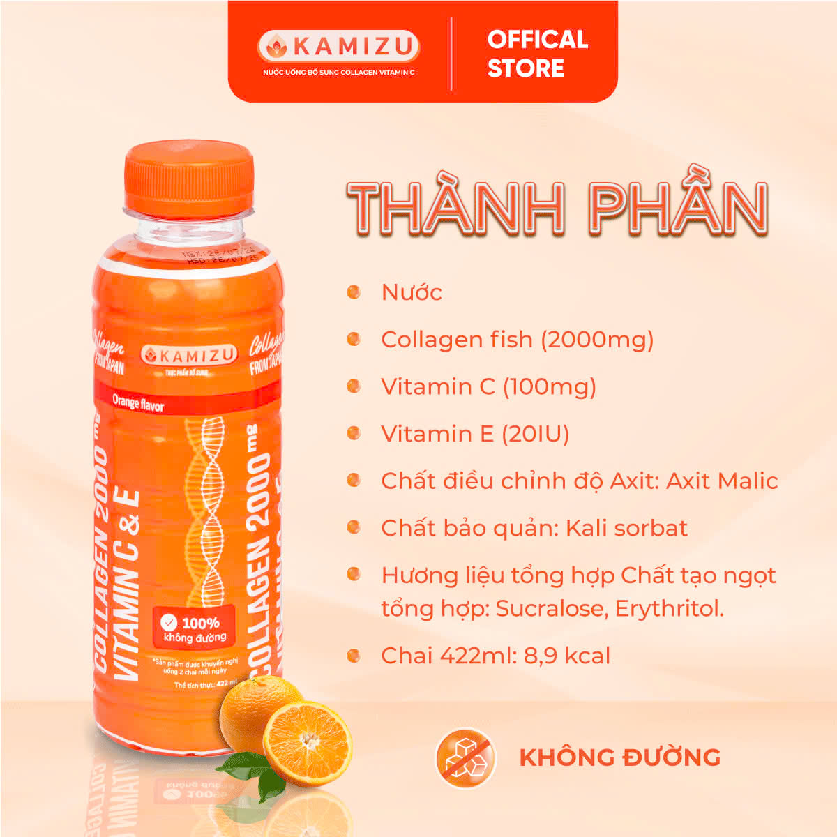 MUA 2 LỐC CAM TẶNG 1 LỐC DÂU THANH MÁT Kamizu Nước uống bổ sung Collagen Vitamin C &amp; E hương cam