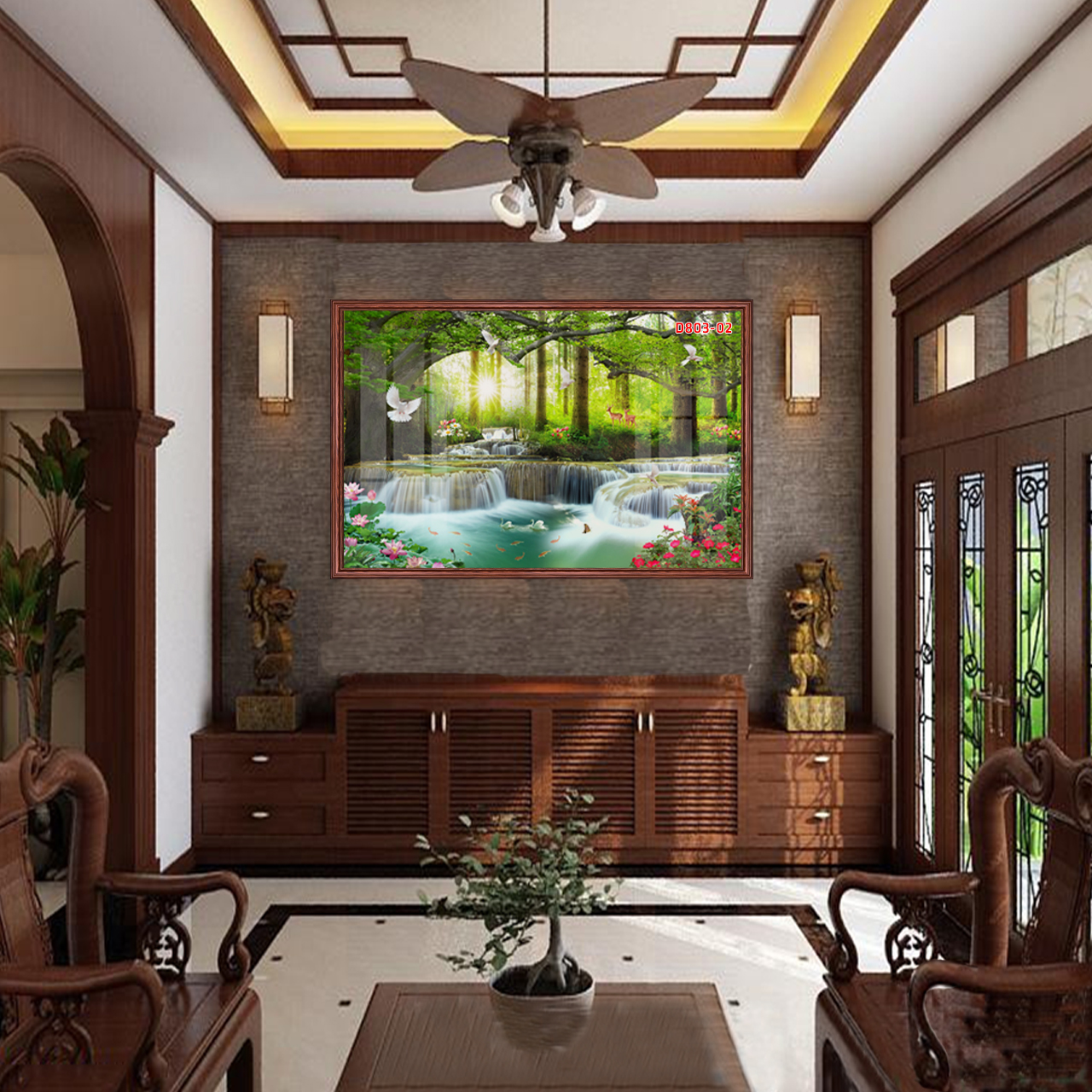 D803 01 Tranh kính Sơn Thủy Hữu Tình