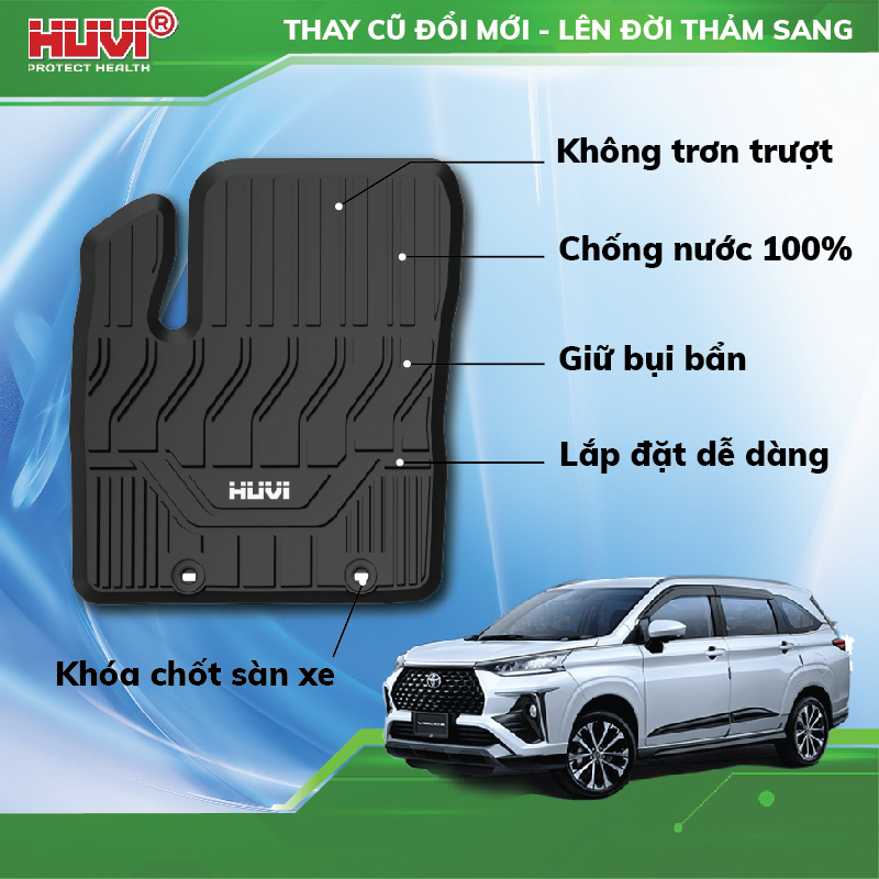 Thảm trải sàn ô tô Toyota Veloz 2021 không trơn trượt, không thấm nước, không mùi Huvi Protect Health