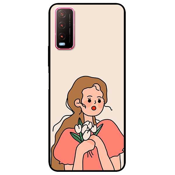Ốp lưng dành cho Vivo Y20 - Vivo Y20s - Vivo Y12s - Cô Gái Cầm Bông Áo Hồng