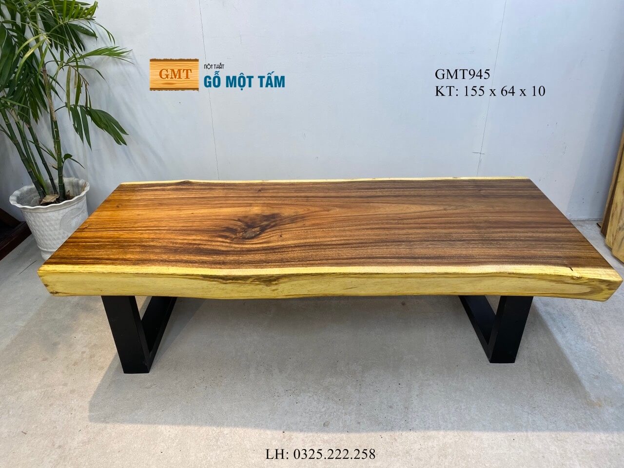 Bàn Gỗ Me Tây Nguyên Tấm, Bàn Phòng Khách Gỗ Me Tây, Bàn Cafe Gỗ Me Tây Dài 1,55m Rộng 64cm Dày 10cm