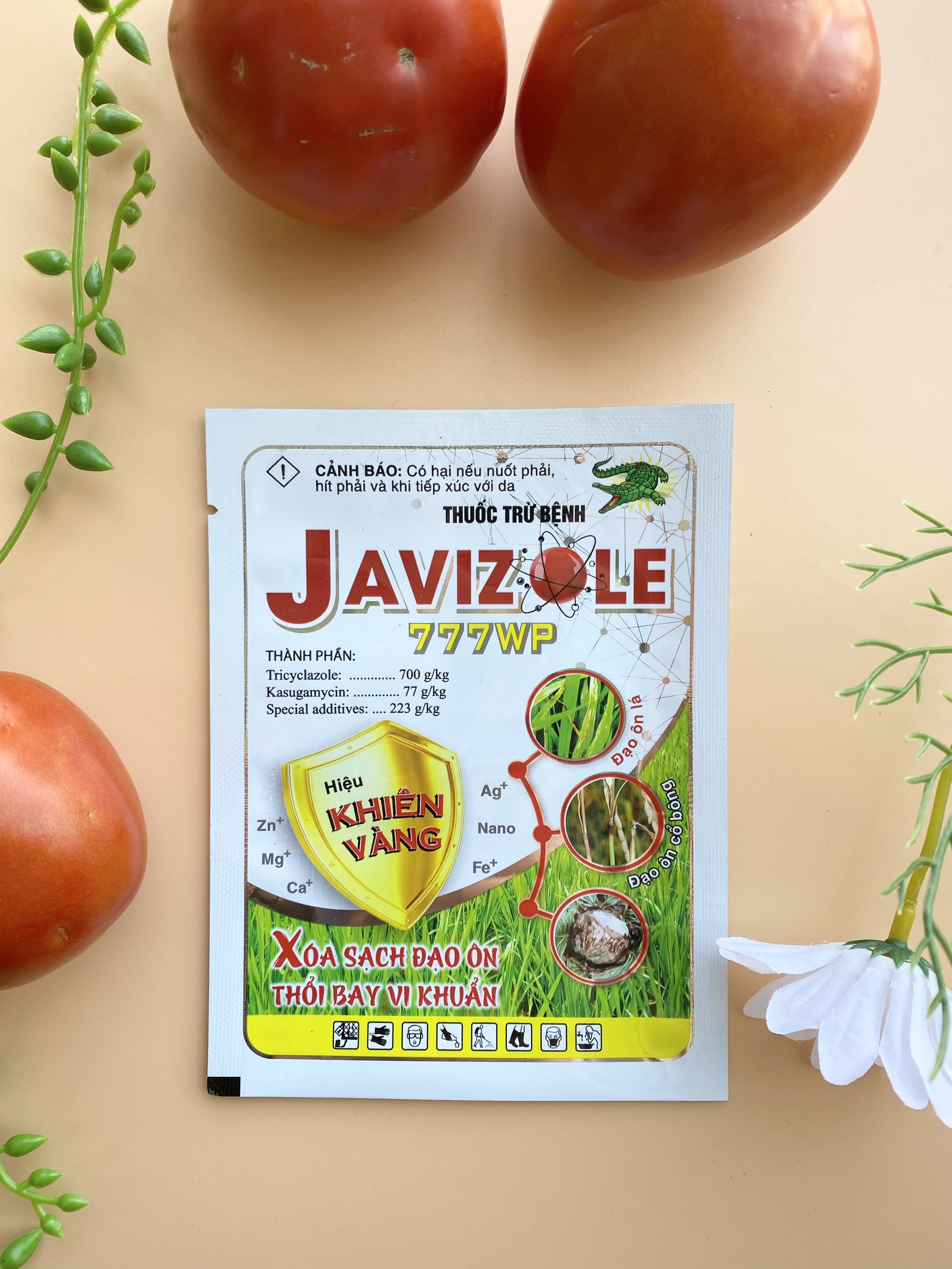 Trừ nấm bệnh Javizole 777WP 20g đặc trị các bệnh: đạo ôn lá, đạo ôn cổ bông, lem lép hạt, cháy bìa lá, thối thân, thối nhũn, đốm sọc vi khuẩn