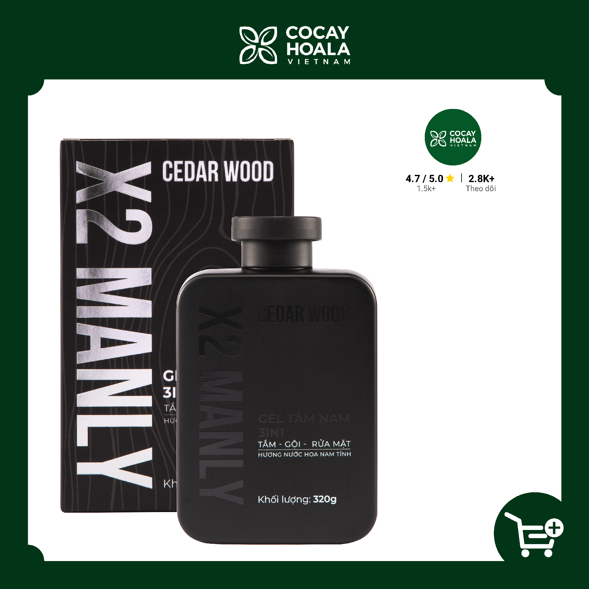 Gel Tắm Nam X2 Manly 3n1 Cocayhoala - Sữa tắm gội toàn thân hương nước hoa nam tính - 320g