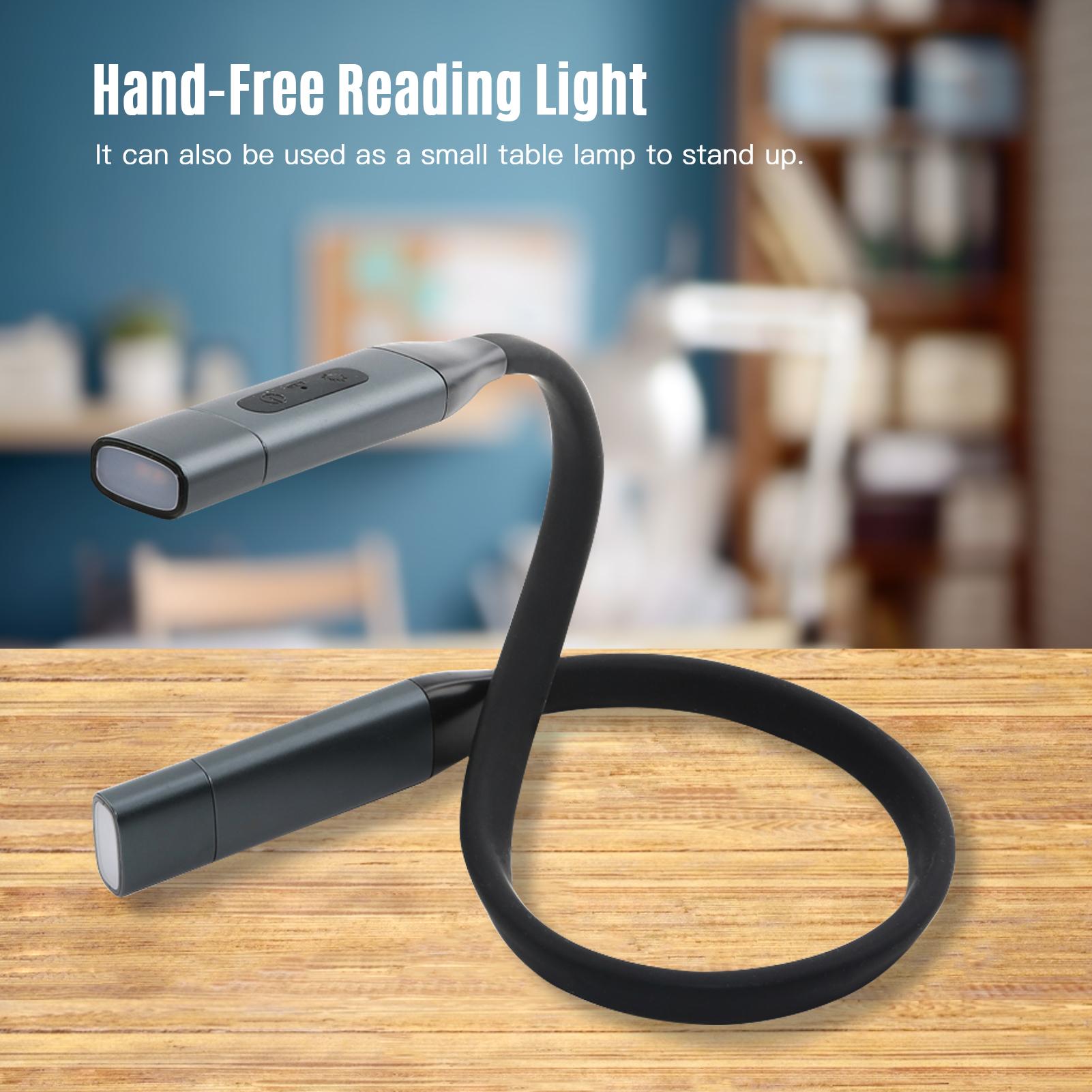 LED Neck Reading Light USB Rechargeable Book Light Bendable Silicone Arm Hand-Free 3 Colors Mode Stepless Dimming