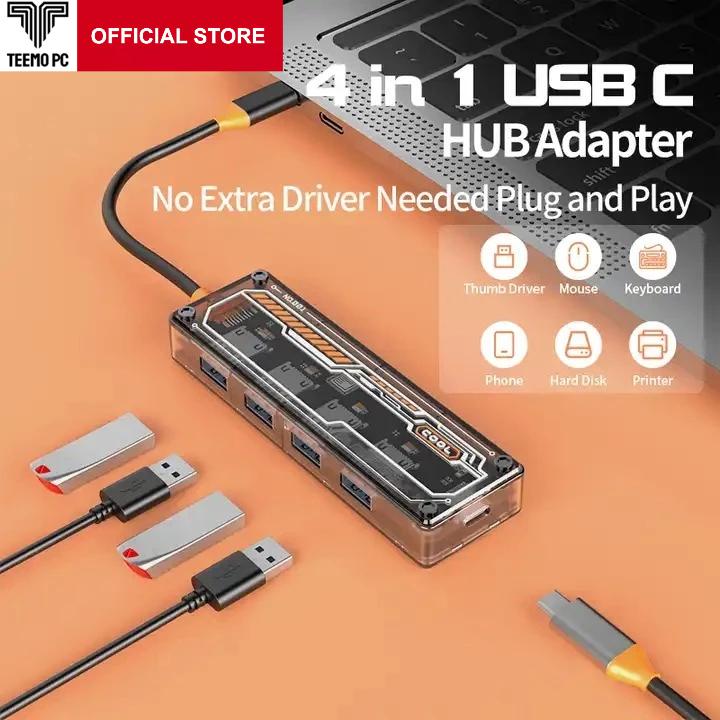 Bộ HUB TEEMO PC Chia 4 Cổng Trong Suốt USB Type C HDMI PD Dùng Cho Laptop Surface Macbook IPad Điện Thoại SW4U-C Hàng Chính Hãng