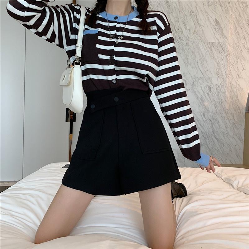 Quần short nữ lưng cao ống rộng DOLOXI 2 khuy bấm vải tuyết mưa Q86