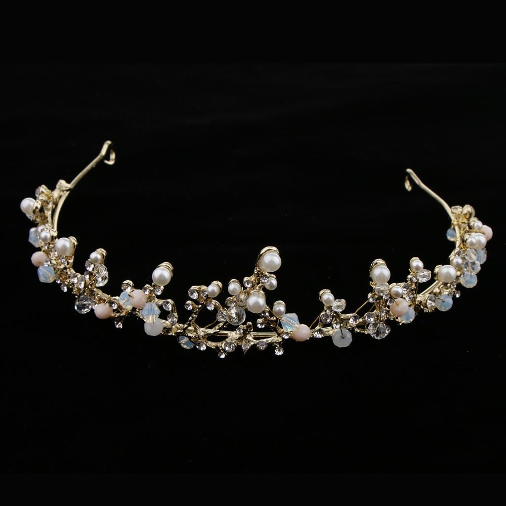 Wedding Crown Bridal Tiara Crystal Princess Headband Hair Accessory Gold