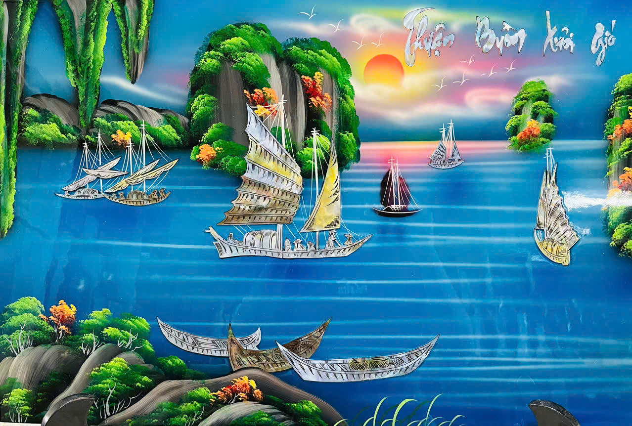 { Siêu sale }Tranh sơn mài thuận buồm xuôi gió cẩn ốc xà cừ cao cấp treo tường, trang trí nhà cửa, văn phòng