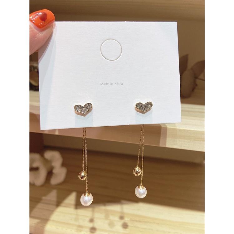 Bông Tai Dài Hình Trái Tim Đính Đá Hàn Quốc Siêu Sang Mainia Shop