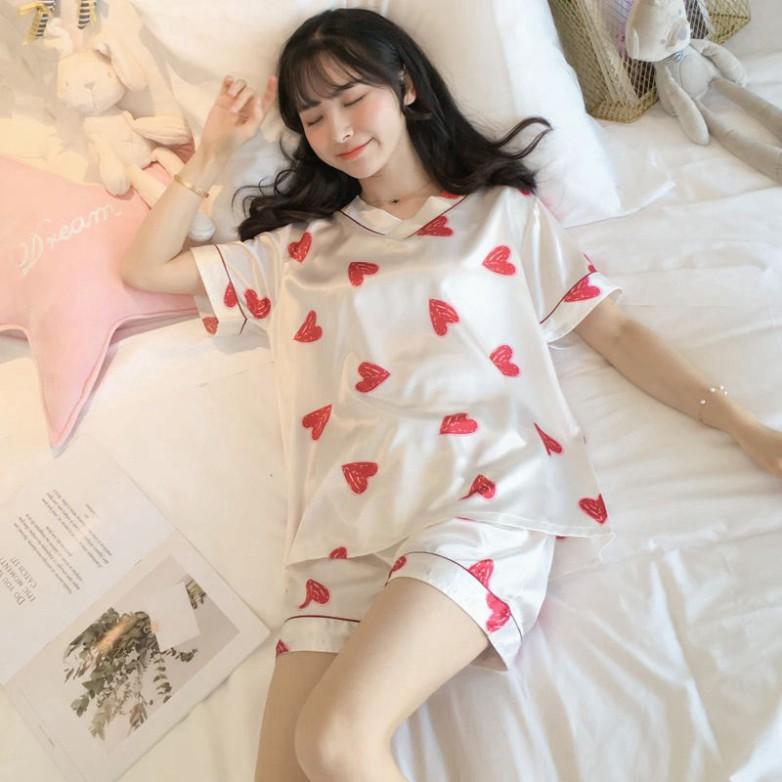 Bộ ngủ nữ ️Freeship đơn 50k️ Đồ Bộ pijama cộc tay lụa satin đẹp mặc ngủ mềm mịn - bộ Pijama