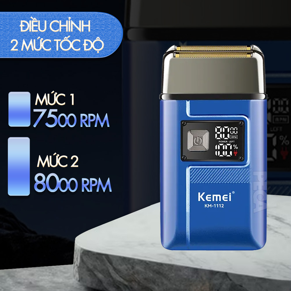 Máy cạo râu khô Kemei KM-1112 lưỡi kép điều chỉnh 2 mức tốc độ công suất mạnh có thể cạo đầu, fade trắng chân tóc - Hàng chính hãng