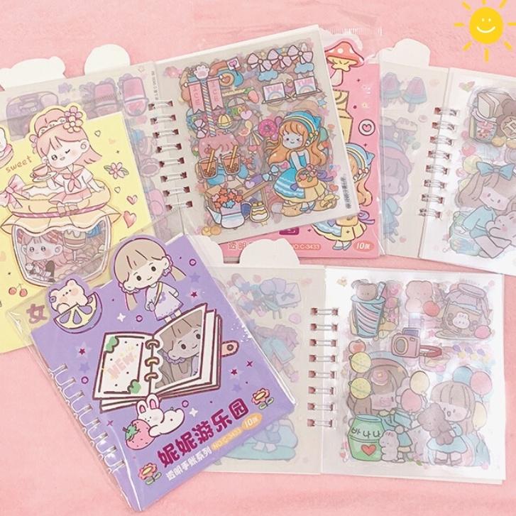 Set 10 Tờ Sticker Nhãn Dán PET Sổ Tay Trang Trí Hủ Slime Bình Nước Dễ Thương Chống Thấm Nước