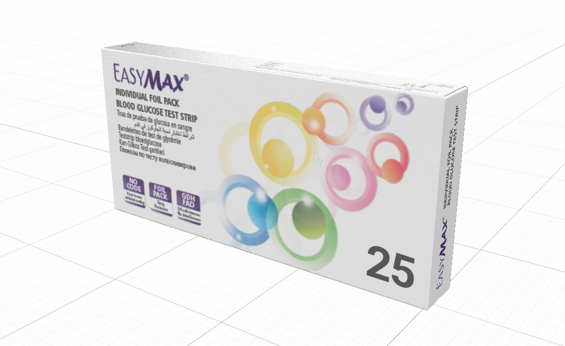 Que thử đường huyết EasyMax Hộp 25 que có bao que (dạng foil)