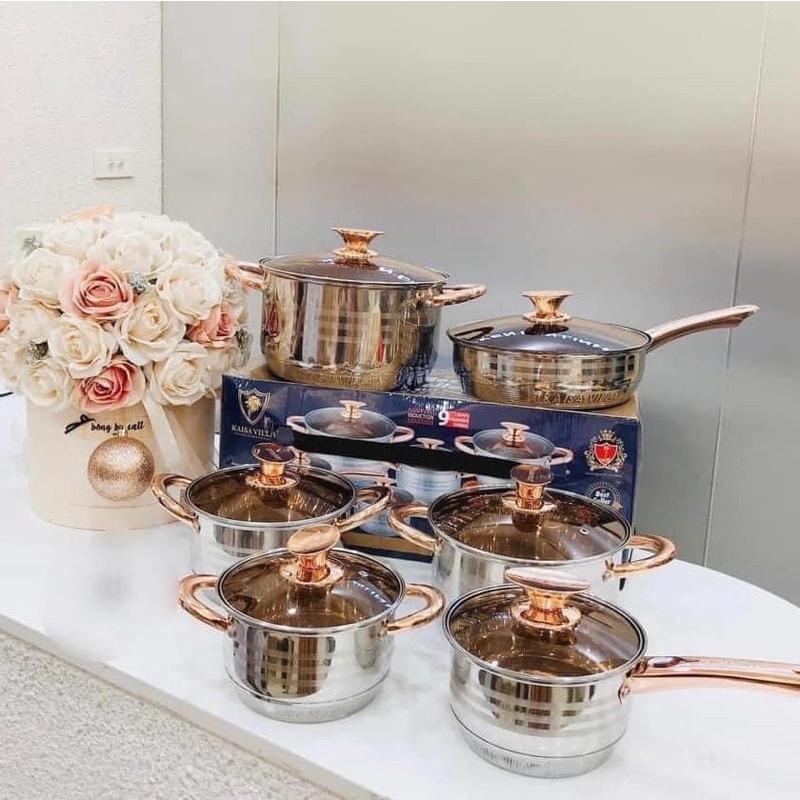 Bộ nồi Kaisavilla 6 món 12 chi tiết nhập khẩu từ Đức loại 9 đáy nấu được tất cả mọi loại bếp
