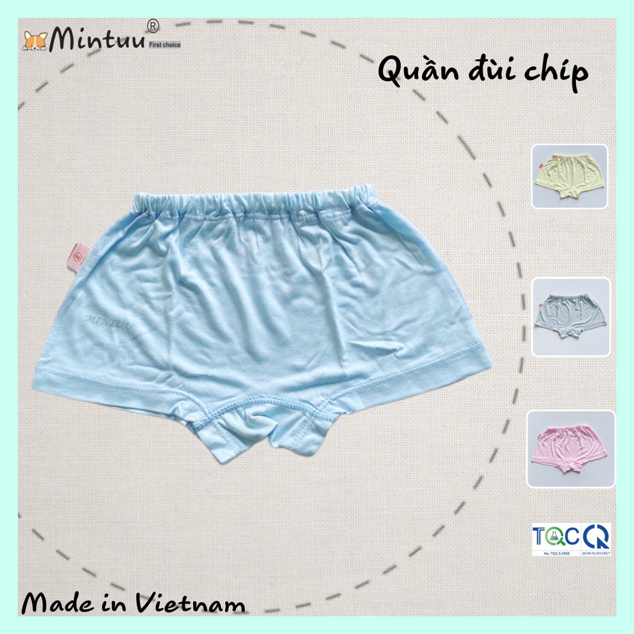 Set 3 Quần đùi chíp cho bé từ 6-24 kg, chất liệu sợi tre mềm mại thoáng mát thương hiệu Mintuu