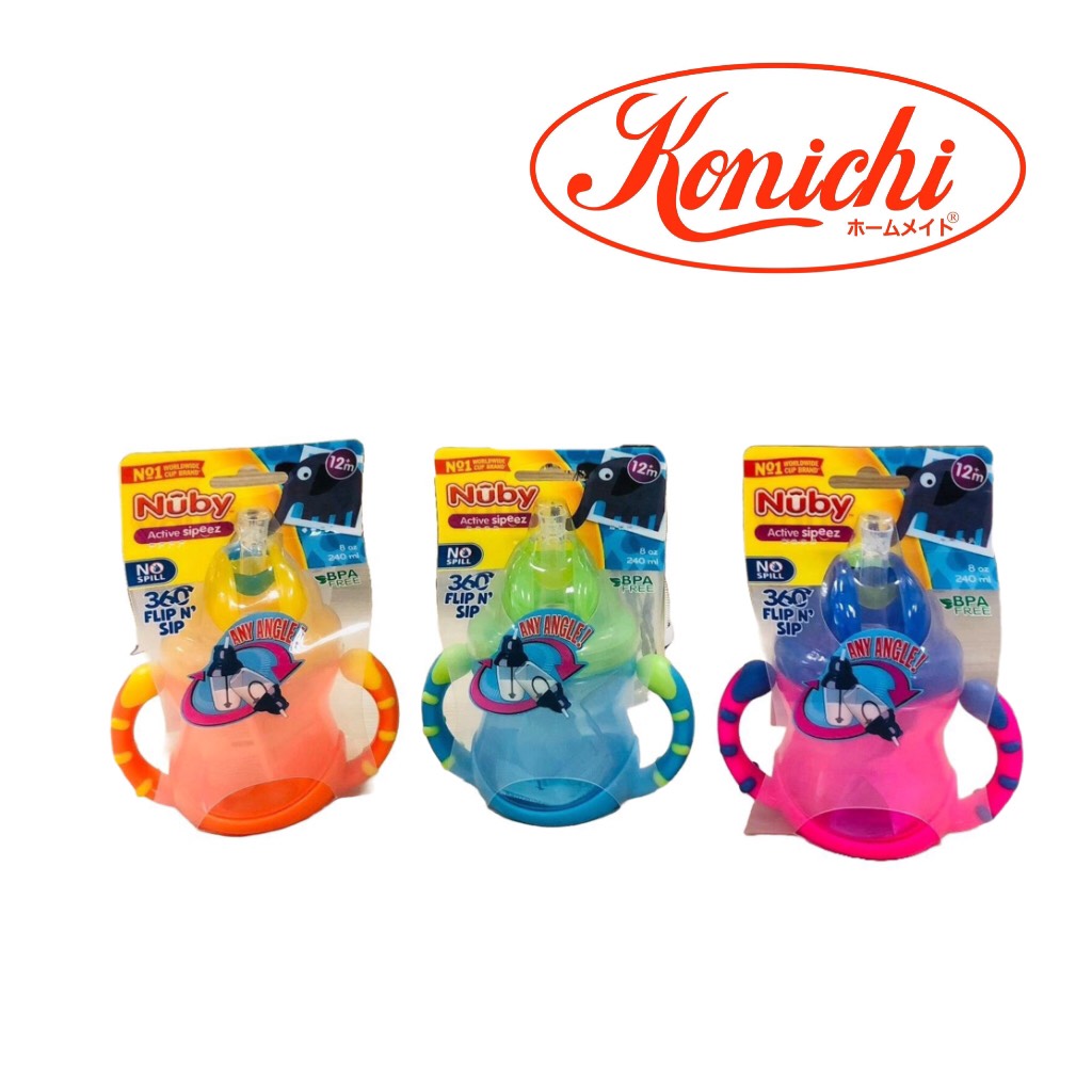 Bình uống nước 240ml, có ống hút làm bằng Silicone, 360 độ, 2 tay cầm