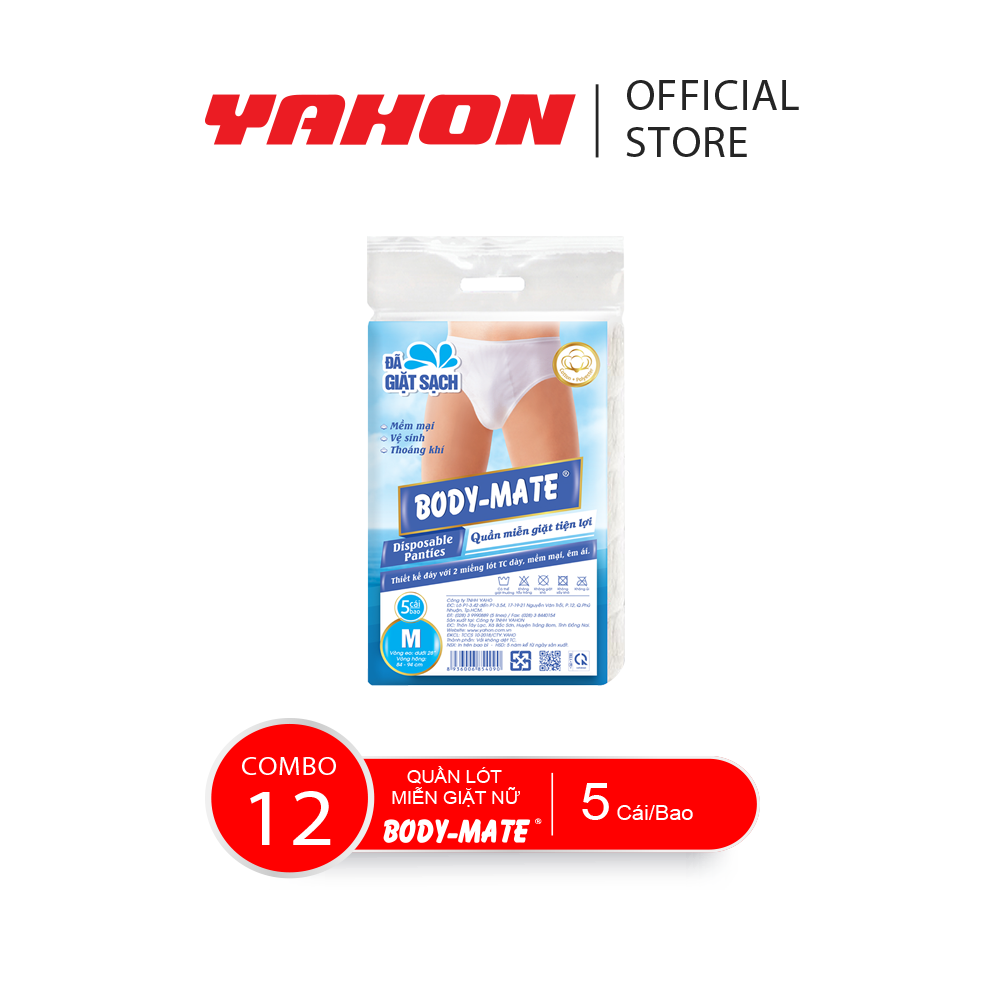 Combo 12 Bao Quần Lót Miễn Giặt BODY-MATE Nam, 5 Cái/Bao