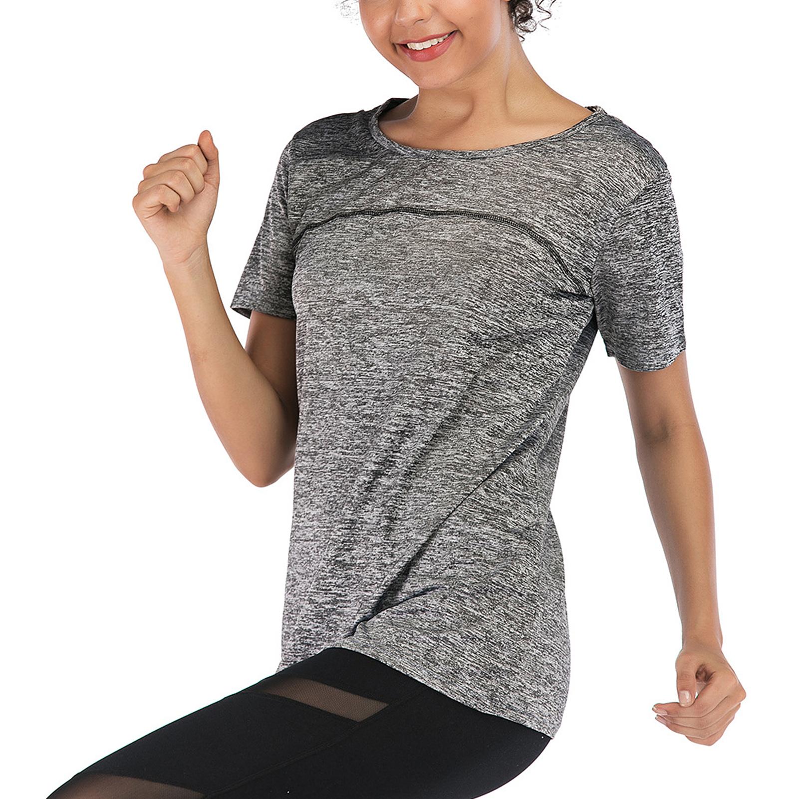 Áo thun thể thao ngắn tay nữ, thoáng khí co giãn mềm mại nhanh khô cho tập luyện yoga, chạy bộ