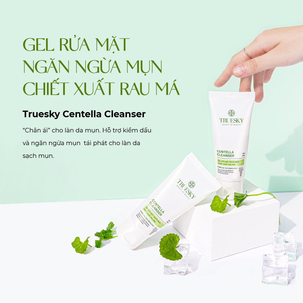 Sữa rửa mặt trắng da ngừa mụn Truesky Centella Cleanser 50g chiết xuất rau má