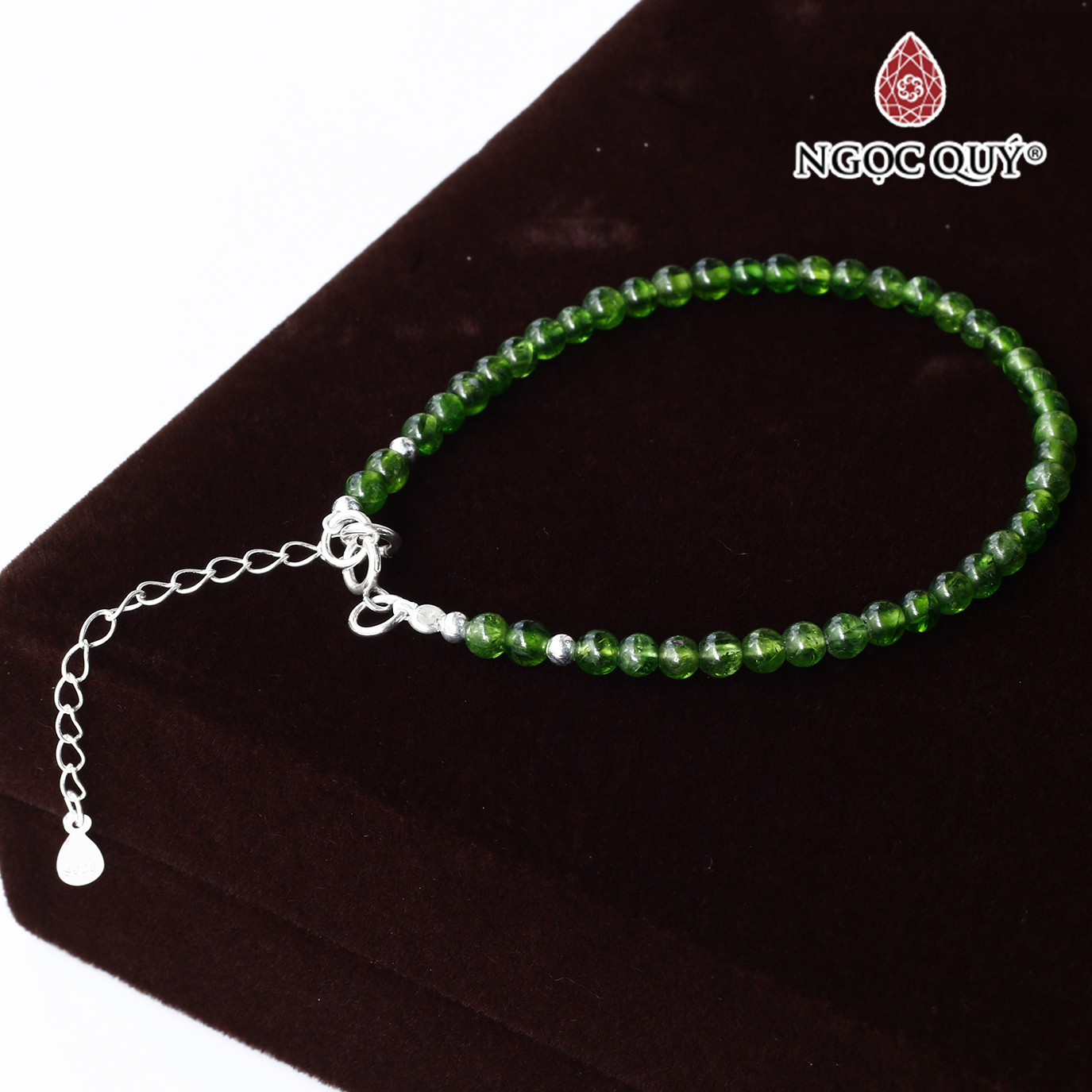 Vòng tay đá diopside hạt mini khóa bạc mệnh hỏa, mộc - Ngọc Quý Gemstones