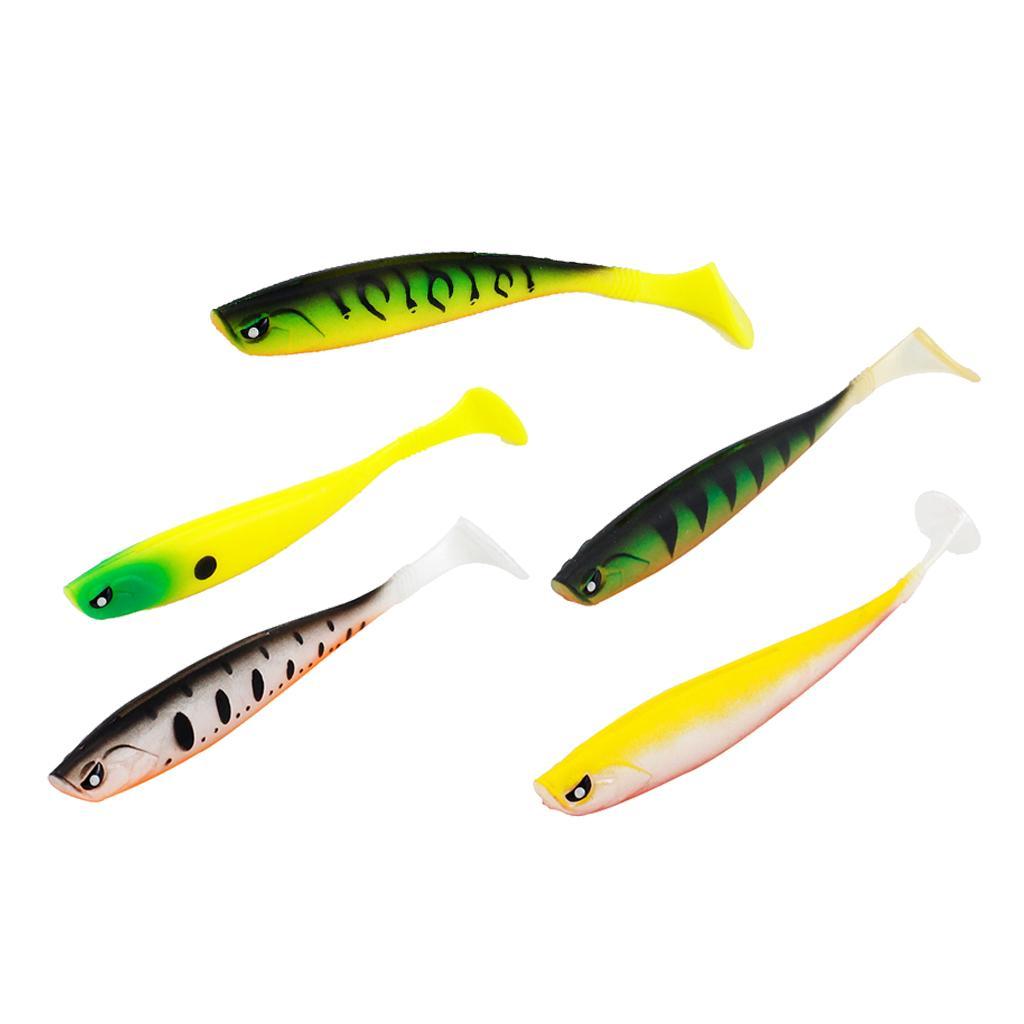 5 Pieces Artificial Baits Soft Fishing Lures Lifelike T Tail Fish Swimbaits