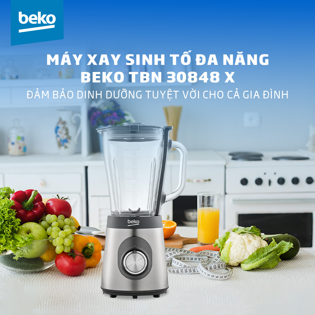 Máy Xay Sinh Tố BEKO Đế Chống Trượt, Xay Được Đá TBN30848X - Hàng Chính Hãng