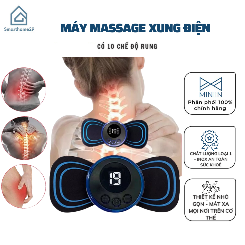 Miếng Massage Xung Điện Cổ Vai Gáy, Bắp Tay, Lưng Bằng Sung Điện đỡ đau Nhức Hiệu Qủa -Máy mat sa thân hình 10 Chế Độ - HÀNG CHÍNH HÃNG MINIIN