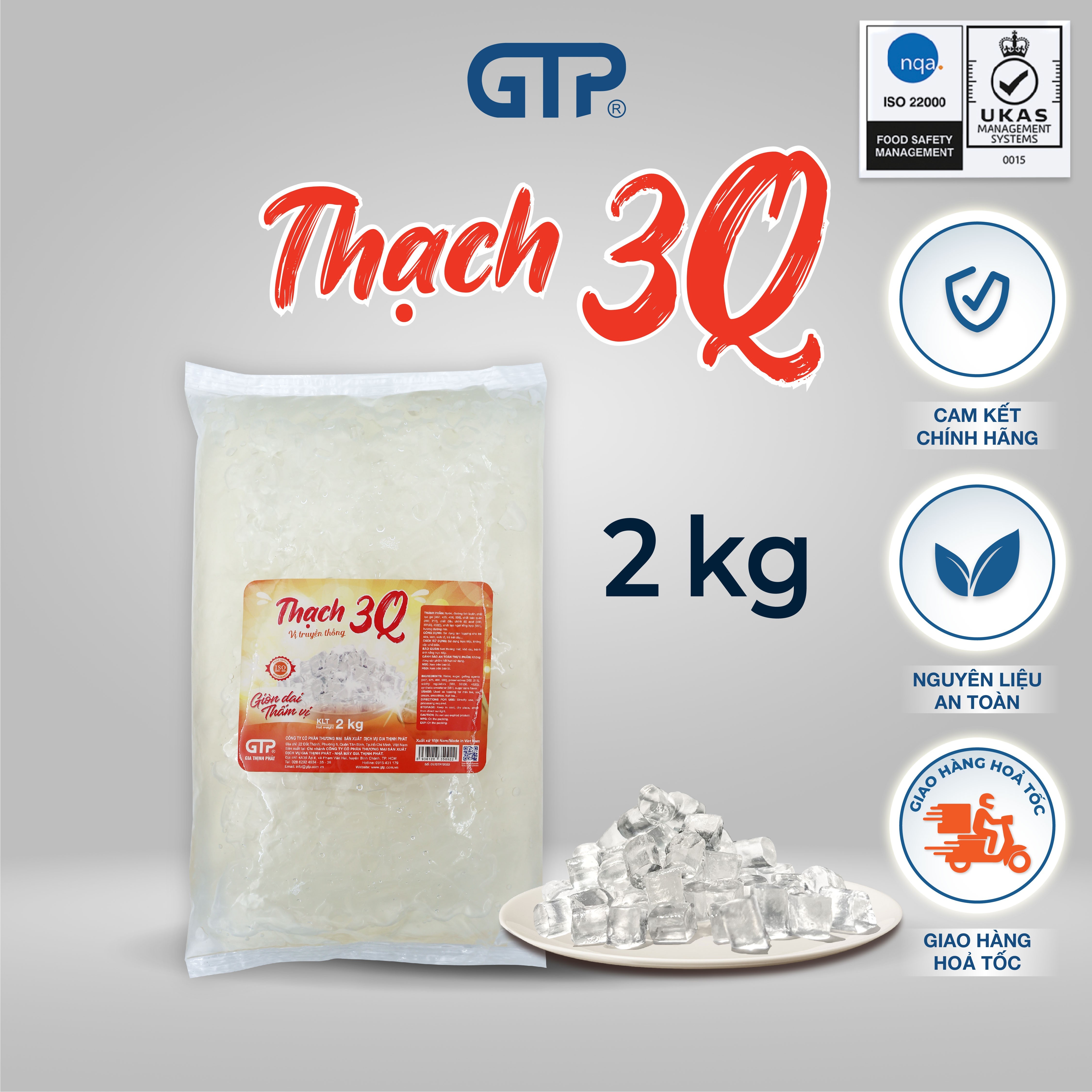 Hạt Thạch 3Q GTP (Túi 2kg) - Trân châu trắng giòn, thạch 3Q