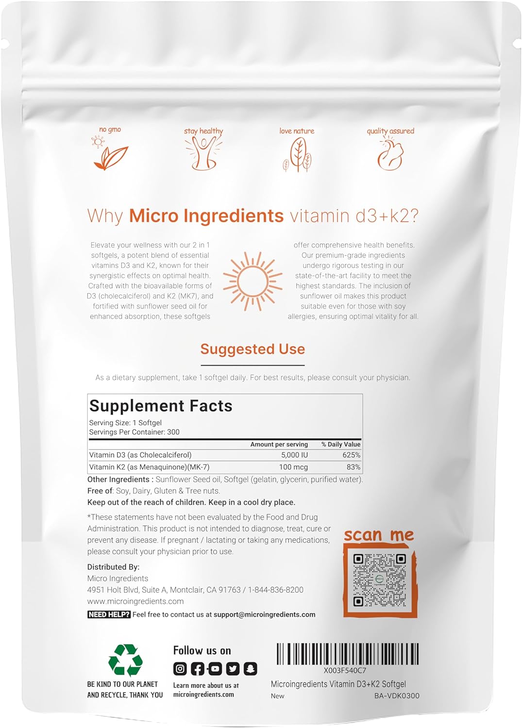 Hình ảnh Micro Ingredients Vitamin D3+K2 MK7 (300 viên) - Hỗ Trợ Xương Chắc Khỏe, Giảm Mệt Mỏi Căng Thẳng Khi Tập Luyện