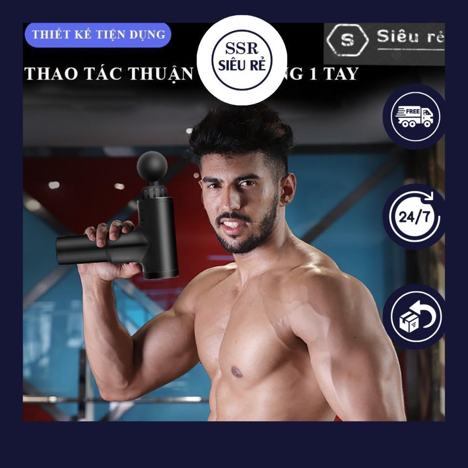 Máy massage cầm tay trị đau mỏi căng cơ Fascial Gun đa chức năng 4 đầu massage mạnh mẽ 6 tốc độ