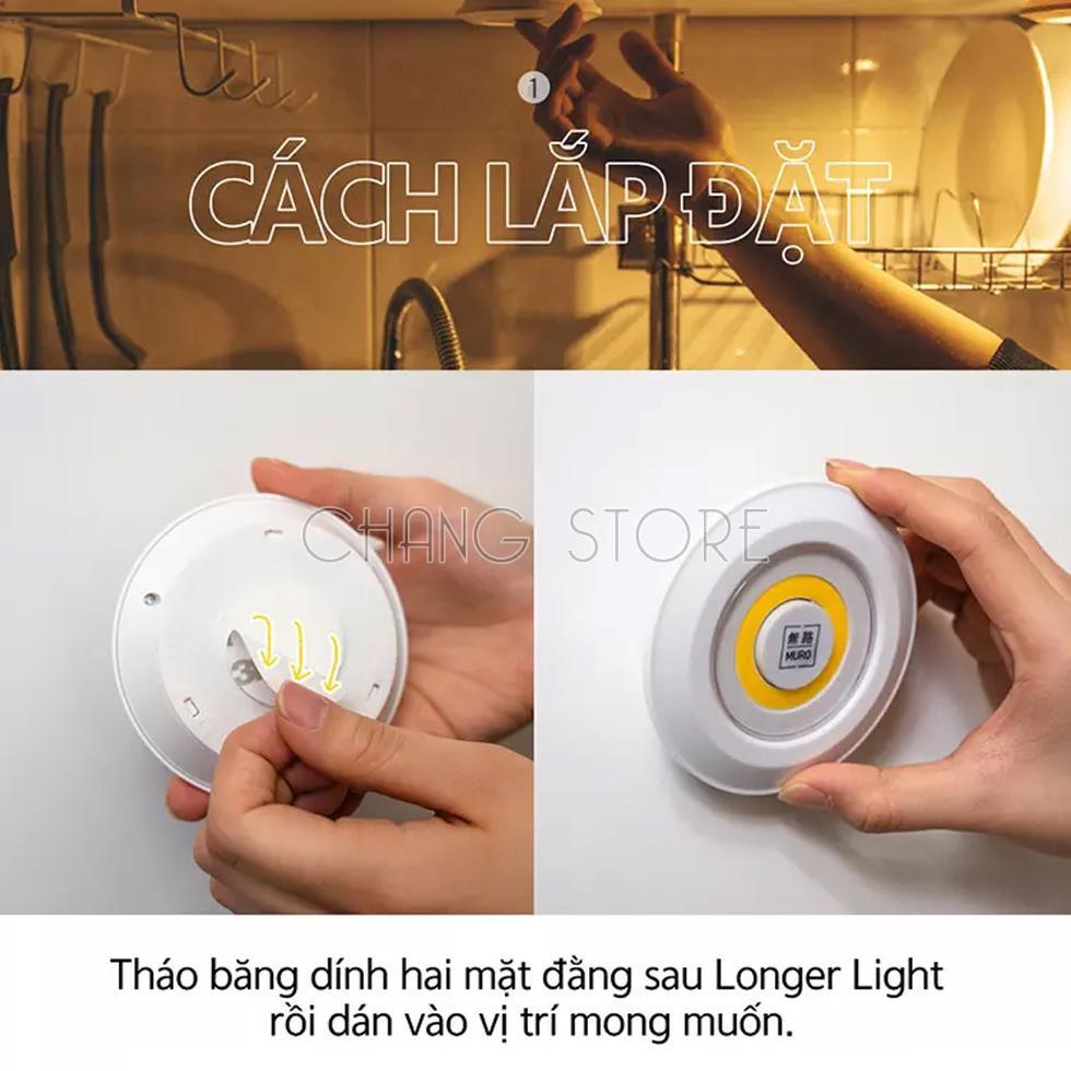 Bộ 3 Đèn LED Dán Tường Mini Thông Minh MURO Longer Light có chức năng hẹn giờ và Remote Điều Khiển Từ Xa