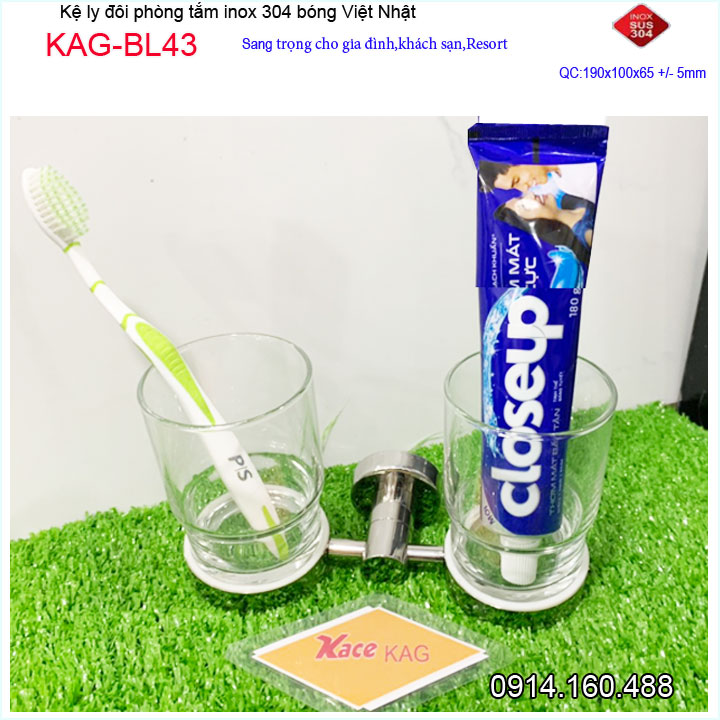 Kệ ly đôi inox kace KAG-BL43, kệ để ly bàn chải inox 304 đế tròn cao cấp thiết kế tuyệt đẹp
