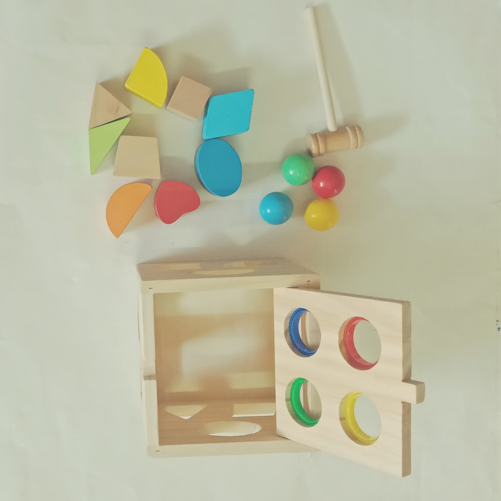 Đồ chơi hộp gỗ thông minh thả khối hình học kết hợp đập bóng