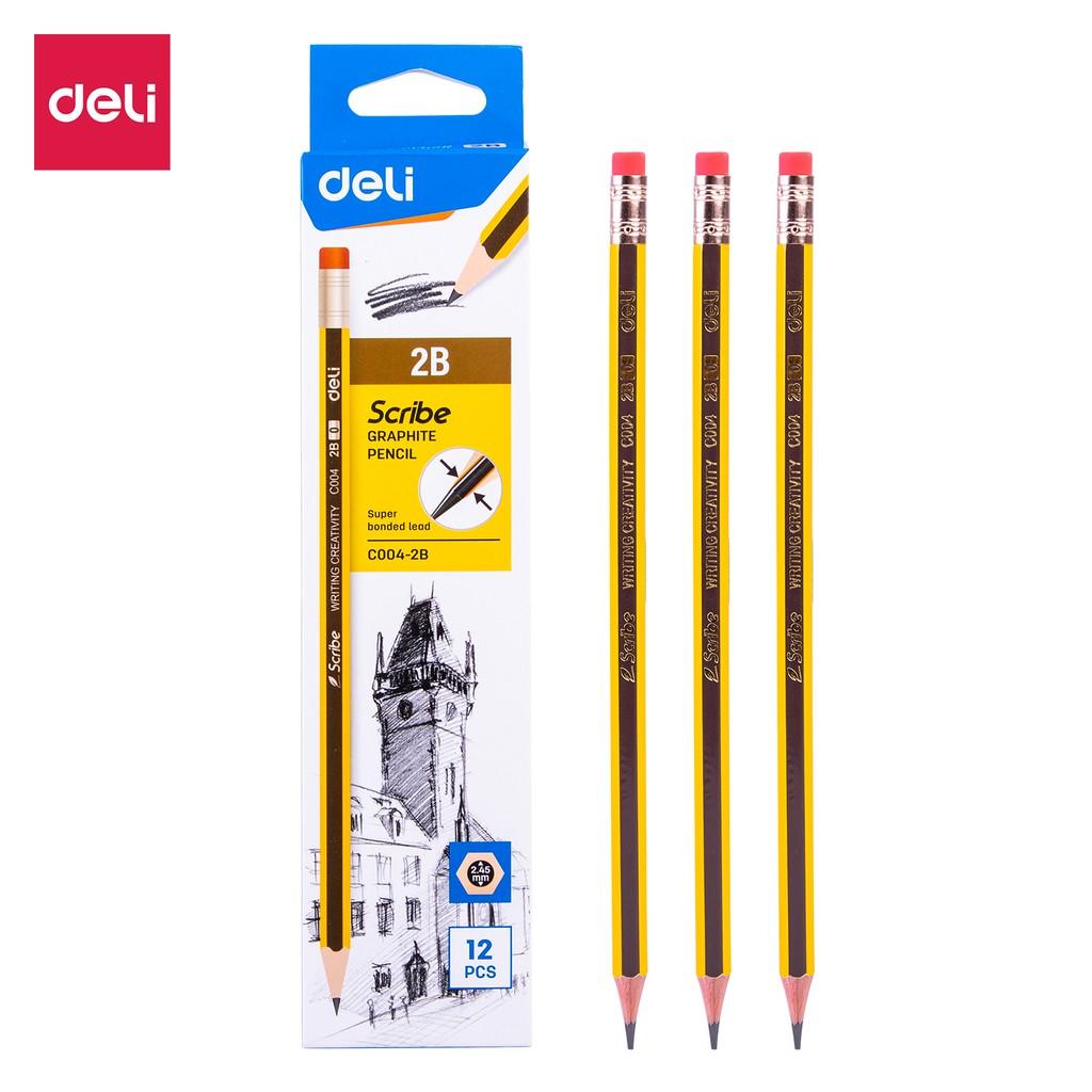 Bút chì than HB 2B có tẩy graphite Deli - dùng để đi thi - nhạy với máy chấm - 1 chiếc / 12 chiếc - EC004 / EC001