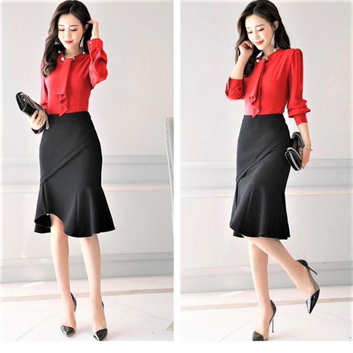 Chân váy đuôi cá công sở nữ dáng midi dài 60cm hàng thiết kế chân váy Hàn Quốc vải kaki thun co giãn New Design MS009
