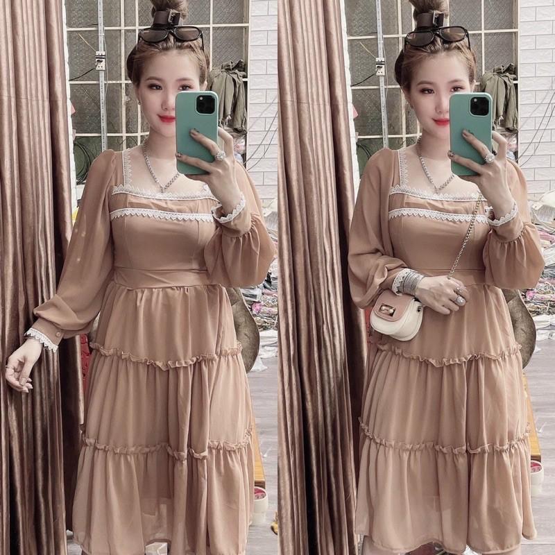 Đầm tiểu thư thiết kế viền ren tay dài