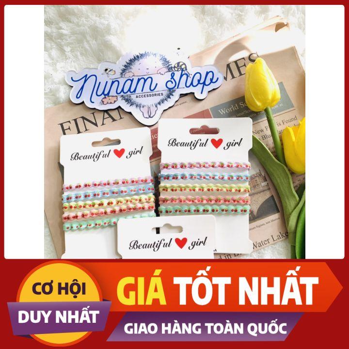 Set 5 - Thun buộc tóc gợn sóng thêu quả cherry đủ màu siêu bền - Nunam shop