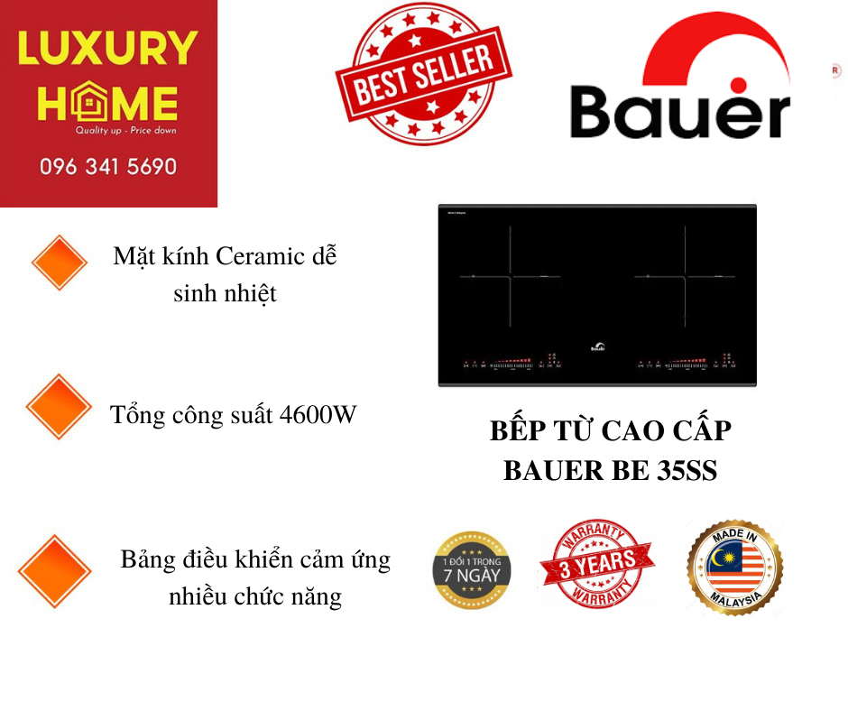 BẾP TỪ CAO CẤP BAUER BE 35SS MADE IN MALAYSIA - HÀNG CHÍNH HÃNG